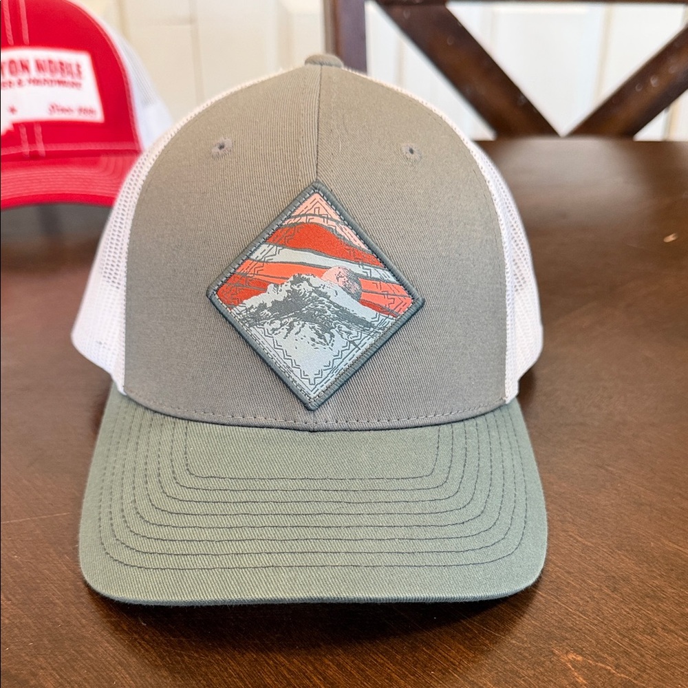 Gray and White Trucker Hat with Mountain Patch
